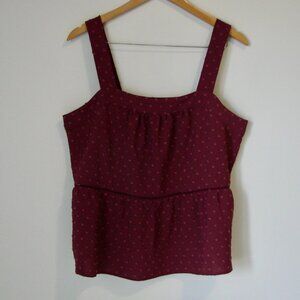 Babydoll Tank Top Burgundy Wine Red Swiss Dot Boxy Loose Fit Size Large